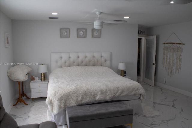 bedroom featuring ceiling fan