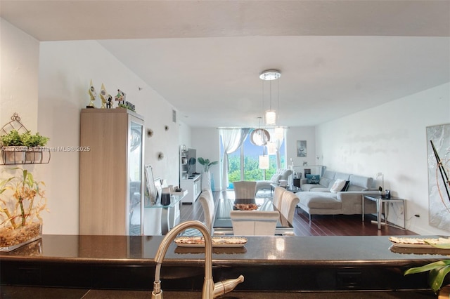 kitchen with hanging light fixtures