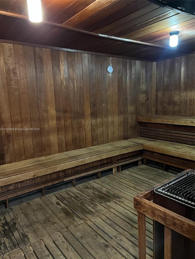 view of sauna with wood-type flooring