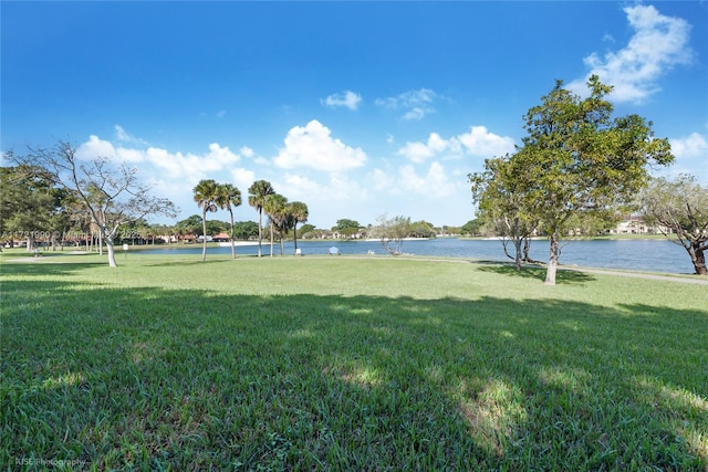 view of home's community featuring a yard and a water view