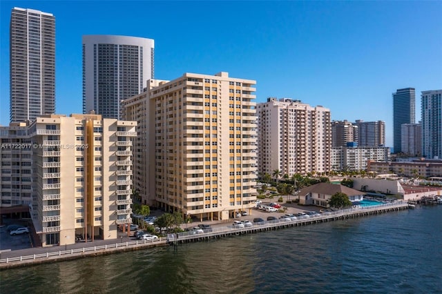 view of building exterior with a water view