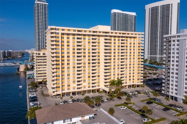 view of building exterior featuring a water view