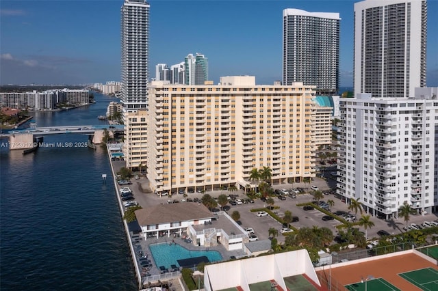 aerial view featuring a water view