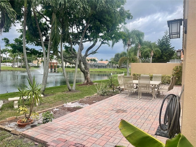 view of patio / terrace featuring a water view