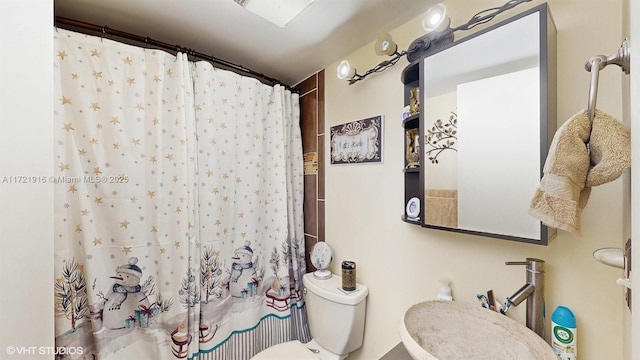 bathroom with sink, toilet, and walk in shower