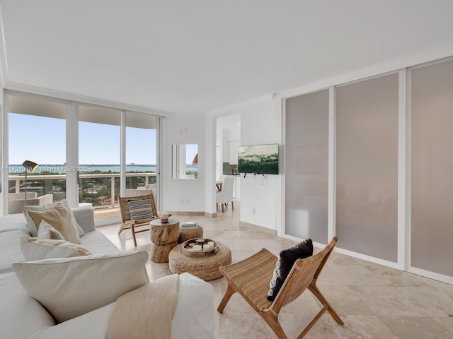 living room with expansive windows