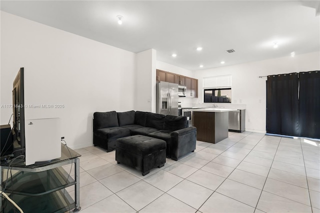 tiled living room with sink