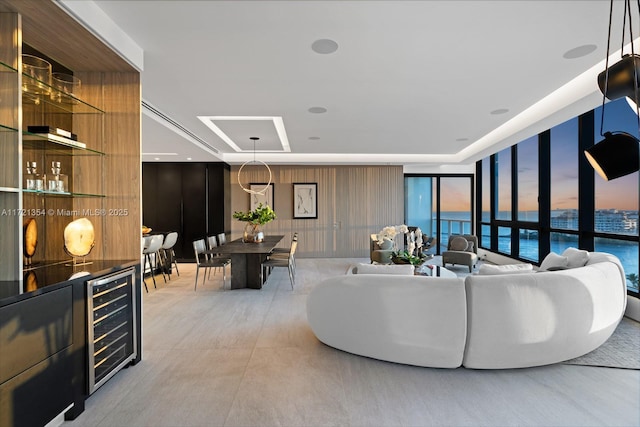 living area with bar and wine cooler