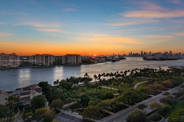 outdoor building at dusk with a water view