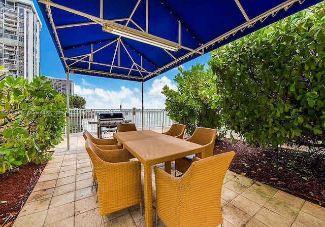 view of patio / terrace with a water view