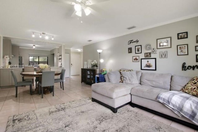 85 Conaskonk Cir Unit 85, Royal Palm Beach, FL 33411 - living area with a ceiling fan, visible vents, and light tile patterned floors