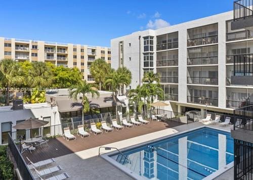 view of pool featuring a patio