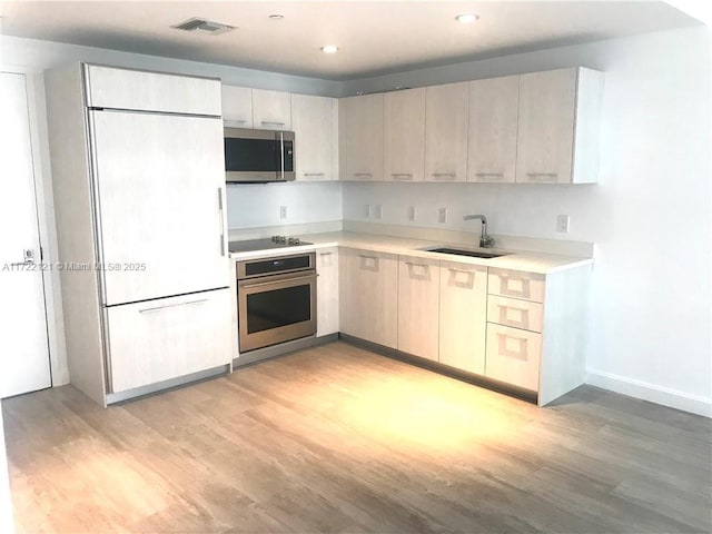 kitchen featuring sink, stainless steel appliances, and light hardwood / wood-style flooring