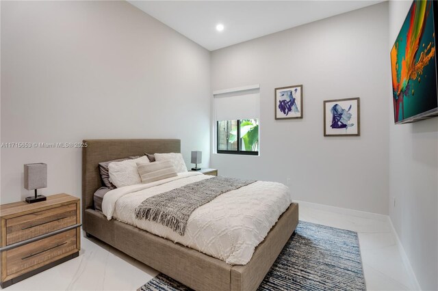 bedroom with access to exterior, recessed lighting, baseboards, and wood finished floors