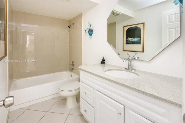 full bathroom featuring shower / bathing tub combination, vanity, toilet, and tile patterned floors