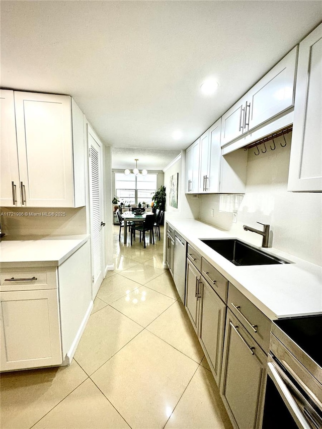 kitchen with white cabinets, dishwasher, decorative backsplash, and sink