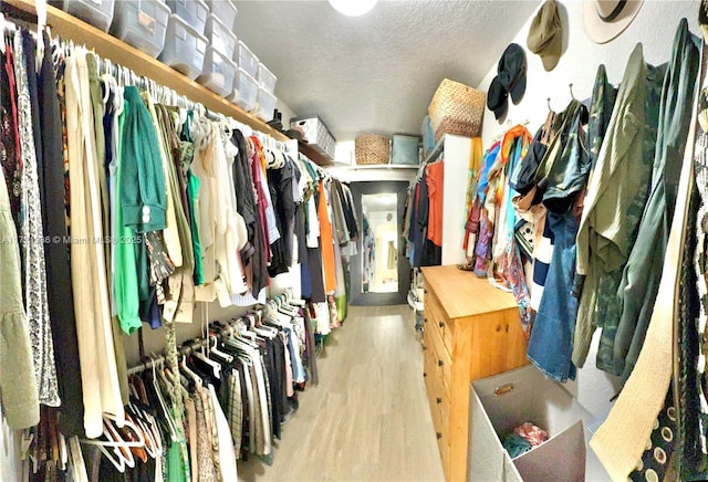 walk in closet with hardwood / wood-style flooring