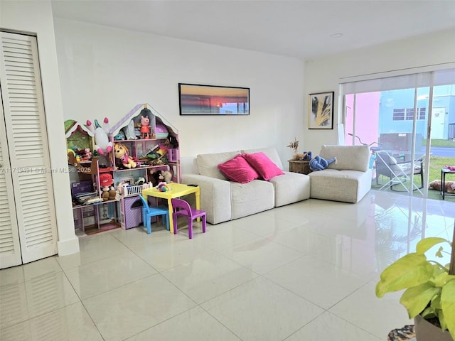 view of tiled living area