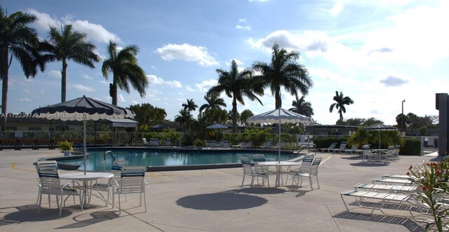 view of swimming pool featuring a patio area