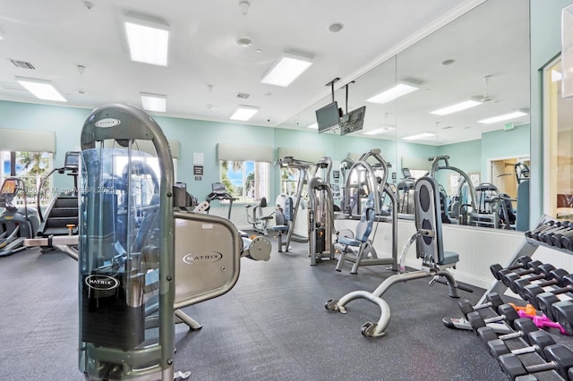 workout area with visible vents