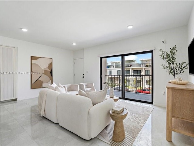 living room with recessed lighting