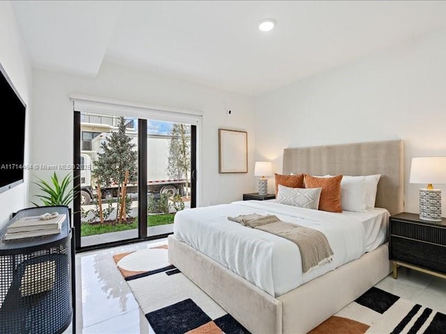 bedroom featuring access to outside and recessed lighting