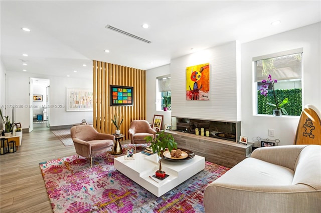 living room with light wood-type flooring