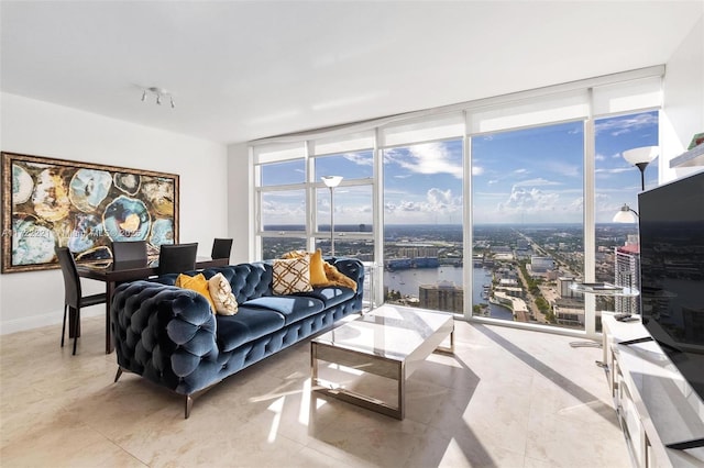 living room with plenty of natural light and floor to ceiling windows