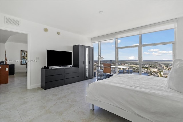 bedroom featuring expansive windows