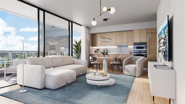 living room with light hardwood / wood-style flooring