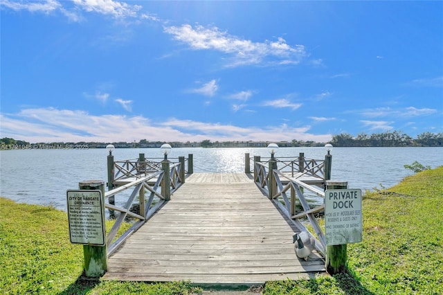 view of dock featuring a water view