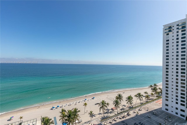 view of water feature with a view of the beach