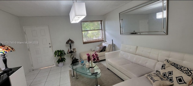 living room with light tile patterned floors