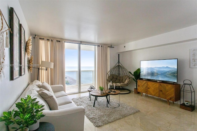 living room with expansive windows