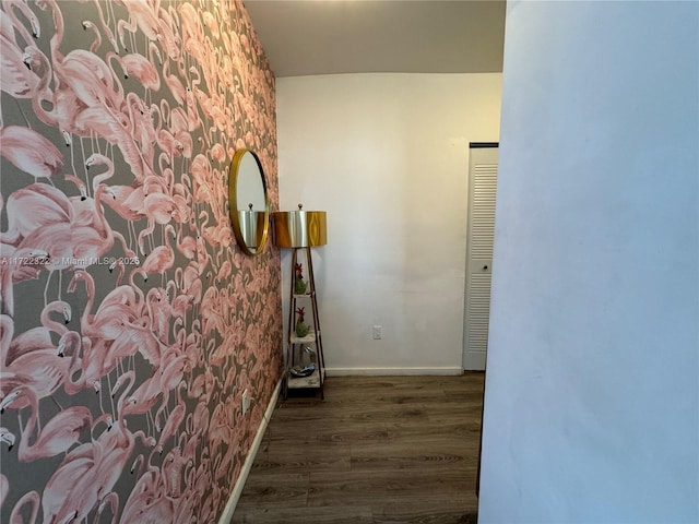 hallway with dark hardwood / wood-style floors