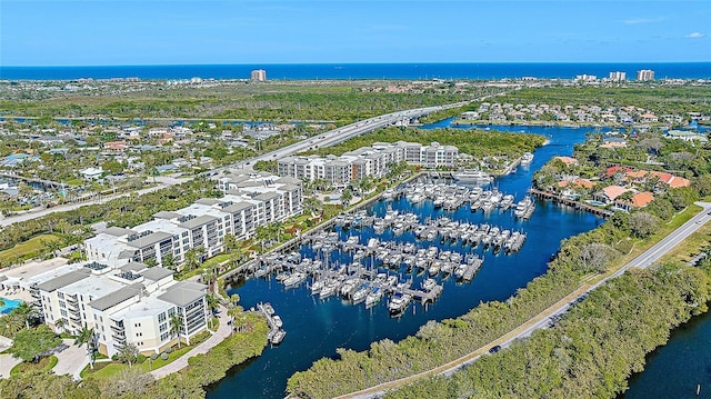 aerial view with a water view