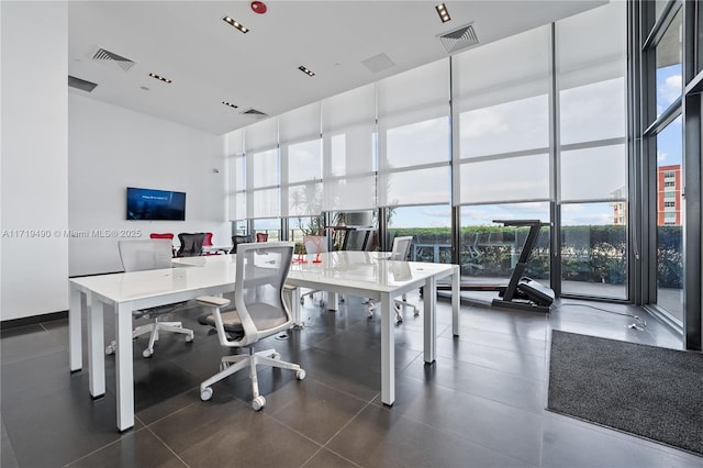 office with a wall of windows