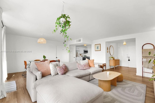 living room with light hardwood / wood-style flooring