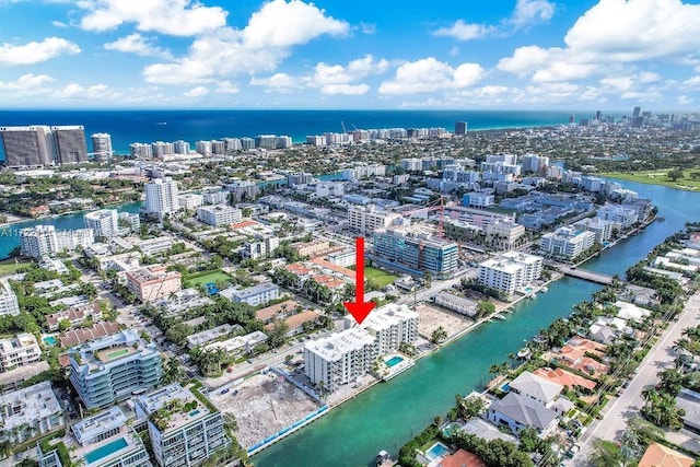 aerial view with a water view