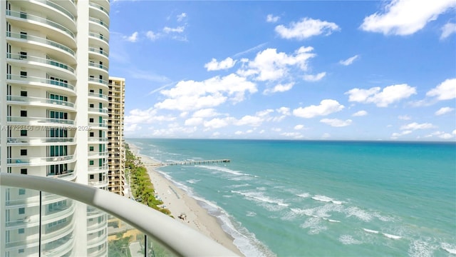 view of water feature with a view of the beach