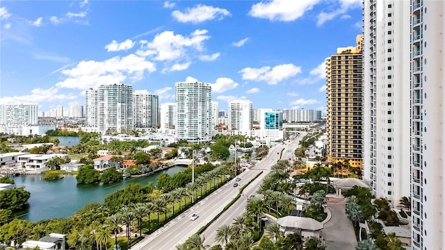 view of city with a water view