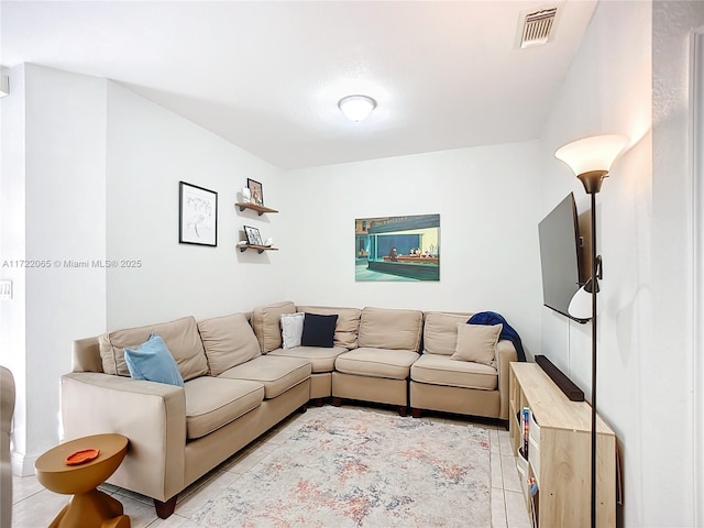 living room featuring light tile patterned floors