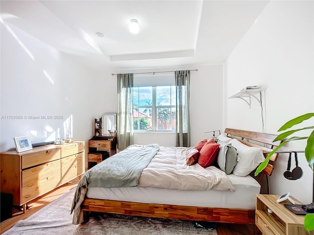 bedroom with a tray ceiling