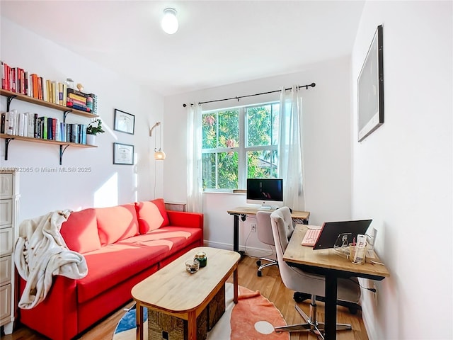 office area featuring light hardwood / wood-style flooring