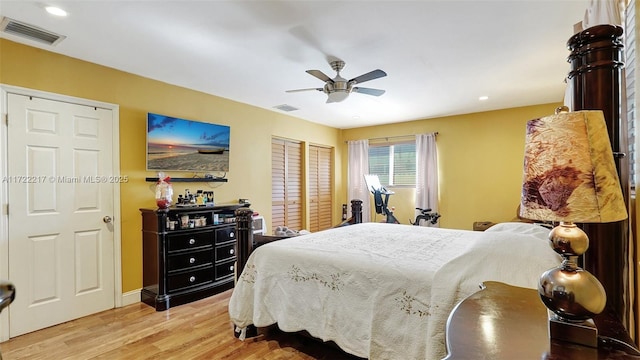 bedroom featuring ceiling fan and hardwood / wood-style flooring