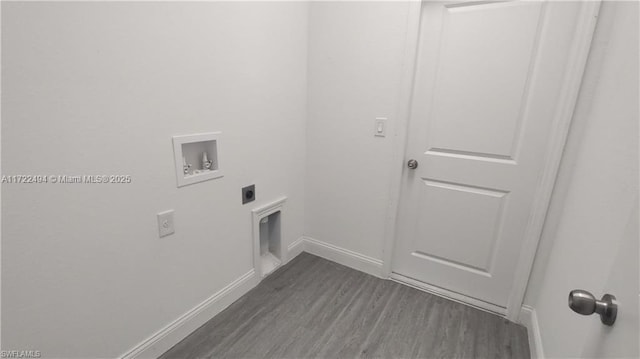 washroom with hookup for an electric dryer, washer hookup, and dark hardwood / wood-style floors