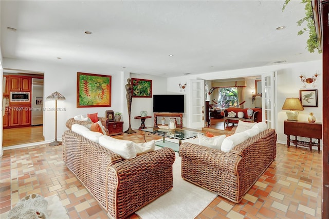 living room featuring french doors