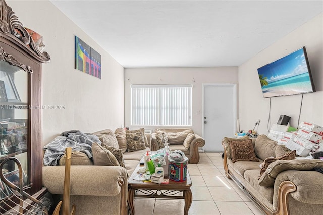 living room featuring light tile patterned floors