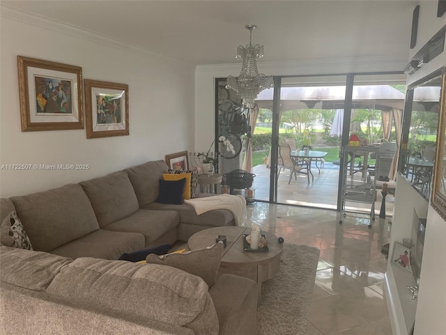 20246 NE 34th Ct Unit 46, Aventura, FL 33180 - tiled living area with a chandelier and ornamental molding