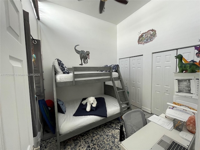 20246 NE 34th Ct Unit 46, Aventura, FL 33180 - bedroom featuring multiple closets and ceiling fan